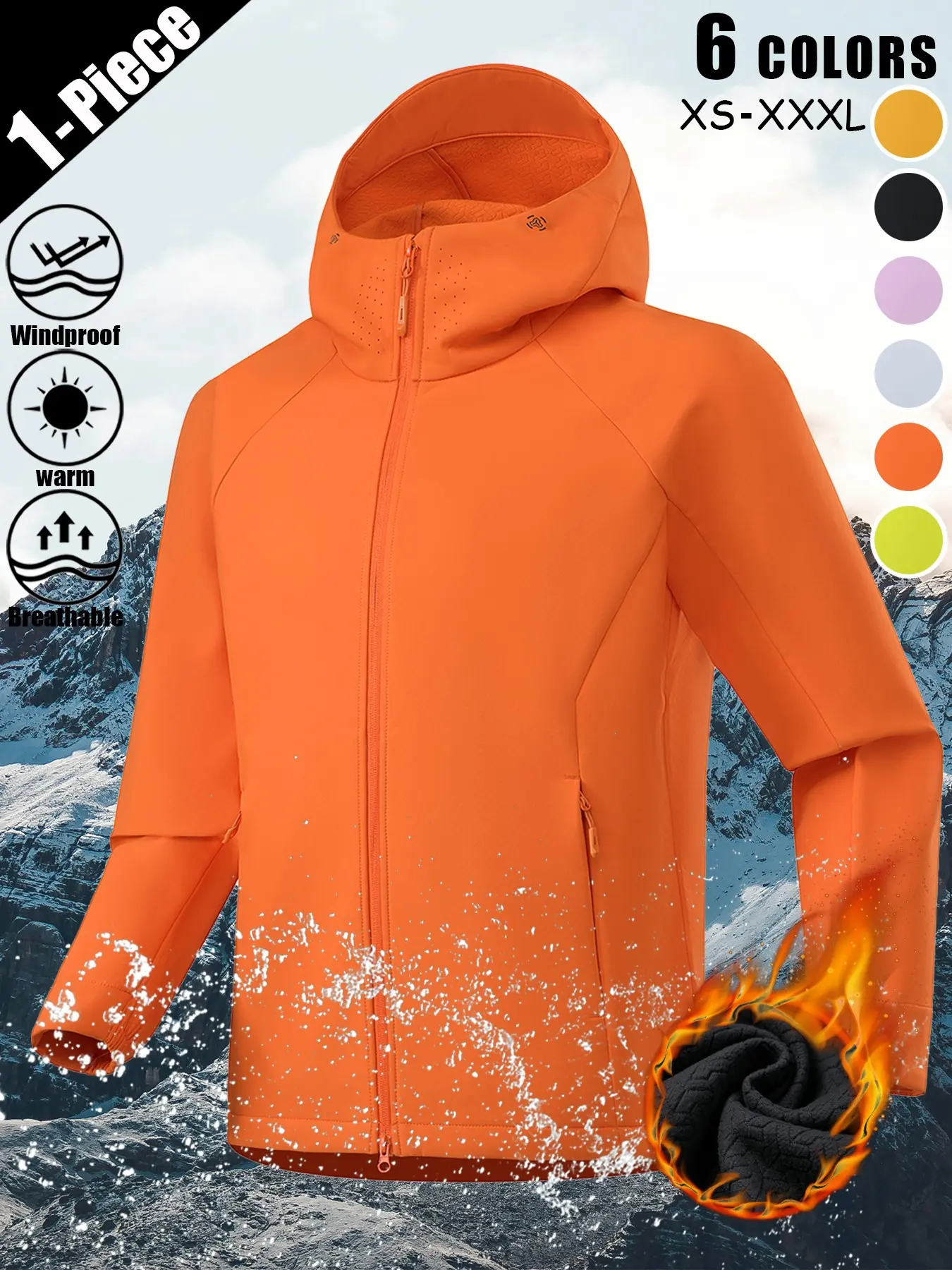 Lightweight Warmth, Full Protection: Casual Fleece-Lined Hooded Waterproof Softshell Jacket Windproof Breathable Full Zip Outdoor Coat Multi Zip Pockets Adjustable Cuffs Lightweight for Daily Commute Hiking Fishing Cycling Mountaineering