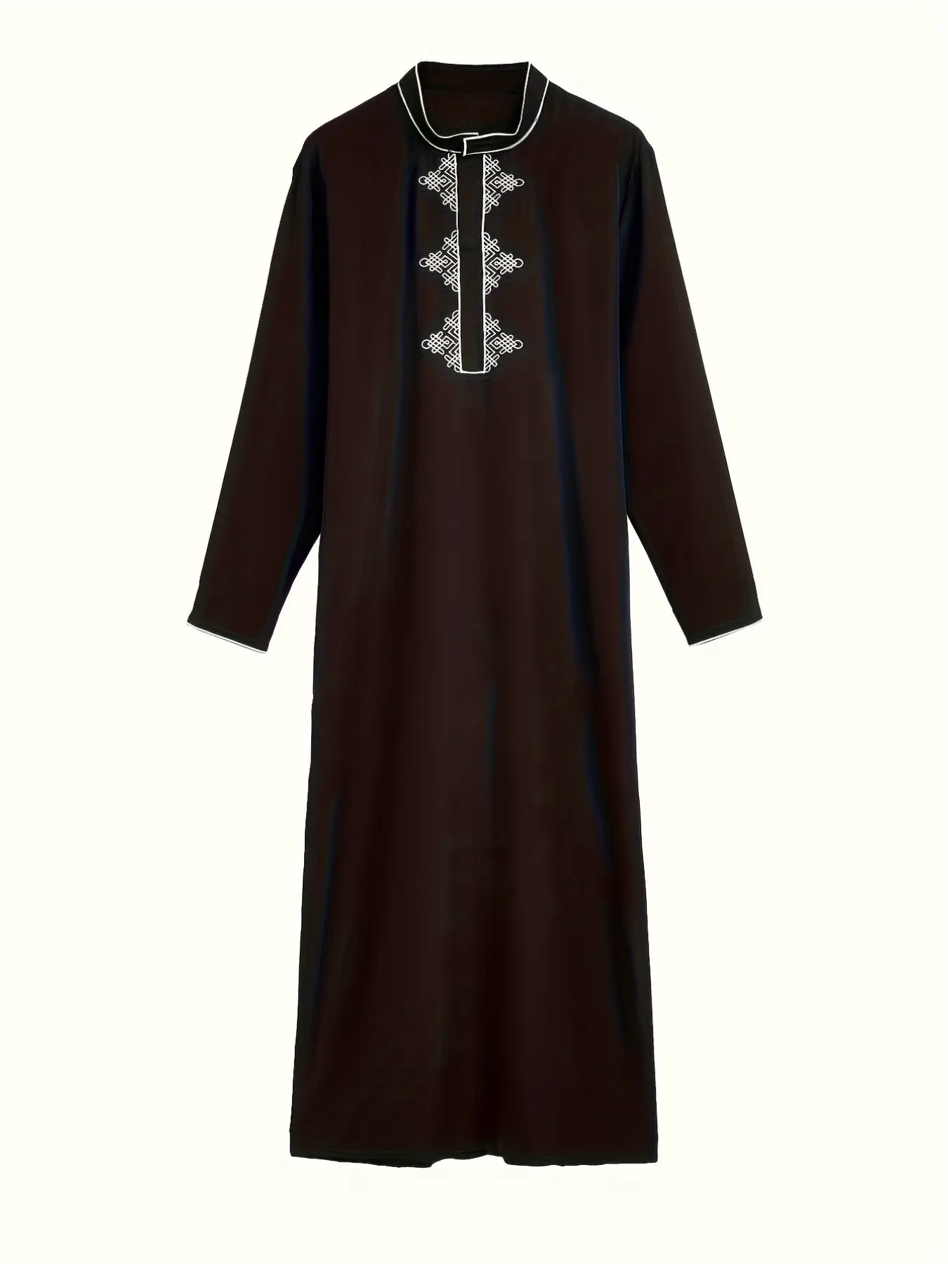 New Embroidered Stand Collar Muslim Men's Arab Long Robe, Smooth Flowing Long Sleeve Loose Fit, Practical Pockets, Daily Prayer, Eid, Party