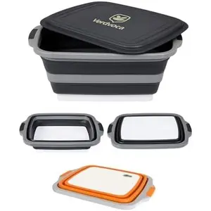 XXL & XL BBQ Prep Tub Set with Lids, Collapsible-in Cutting Board for Fruit Prep &, Meal Marinating and for Cook,, and Camping