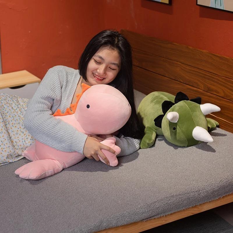 Cute Dinosaur Weighted Plush Toy Cartoon Game Character Pink Green Dinosaur Soft Stuffed Pillow For Kid Christmas Birthday Gift