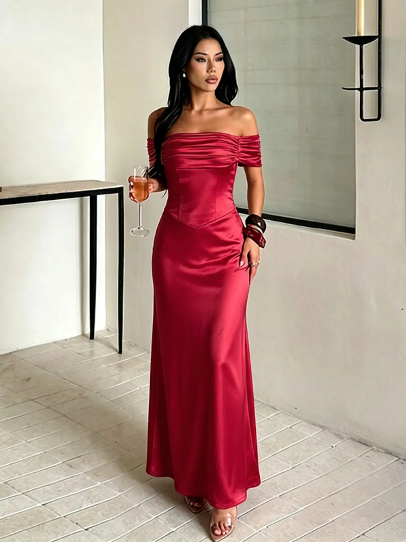Sexy One-Shoulder Long Dress, Backless Tie Design, Party Evening Gown, Slim-Fit Cocktail Dress, Elegant Wedding Dress