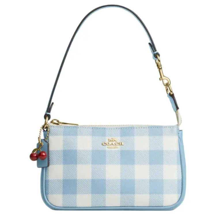 COACH Nolita 19 Small Shoulder Bag for Women – Blue and White Plaid Style Checkered Pattern Bag Casual Crossbody Bag