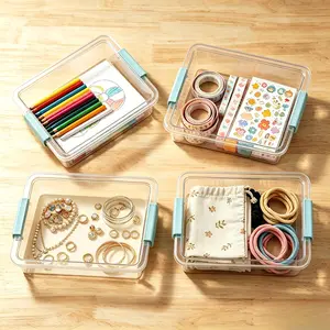 4-pack heavy-duty 6-gallon plastic storage boxes with lids, transparent sensory organization boxes, art and craft supplies containers, stackable storage solutions, suitable for home offices and household items