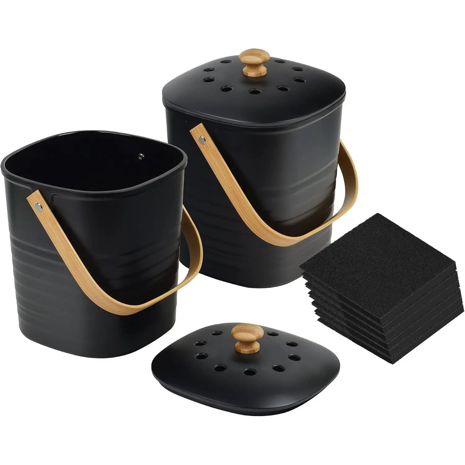 Impresa 2-Pack Bamboo Fiber Kitchen Compost Bin, 3.3L (1gal) Indoor Countertop Food Scraps Container with Lid for Kitchen Cleanup