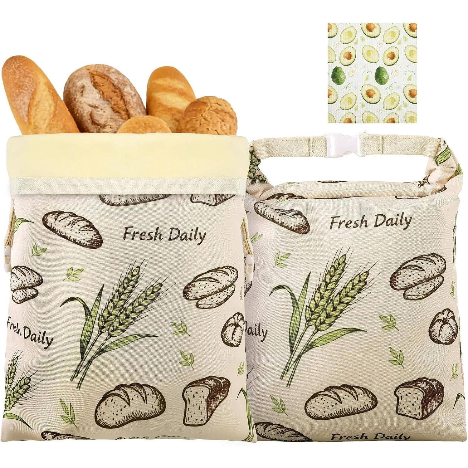 2 Pack Beeswax Bread Bags for Homemade Bread,17x13 In Sourdough Storage Bags,Snap Lock Seal Keeps Bread Fresher ,Matching  Cleaning Cloth,Gifts for Love Baking