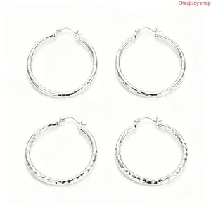 2pcs Pair Of 925 Silver Earrings, Suitable For Women, Elegant Large Circle Design, 925 Silver Color, Hypoallergenic Ear Needles, Suitable For Daily And Vacation Wear, Suitable As Valentine's Day Gift