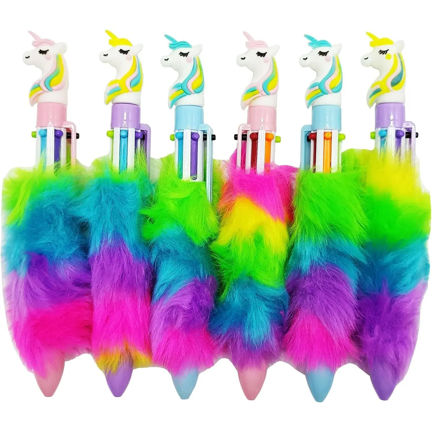 Multicolor Ballpoint Pen 0.7 mm Unicorn 6-in-1 Colored Pens 6 count Cute kawaii  6 Colors Shuttle Rainbow Plush Stationery Supplies Novelty Office Party Gifts