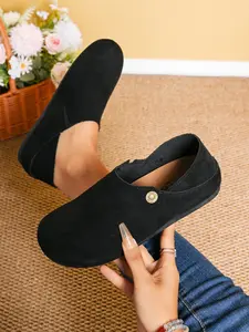 2026 New Women's Slip-On Mules, Round Toe Soft Sole, Vintage Sandpaper Leather, Comfortable Casual Shoes, Spring & Fall