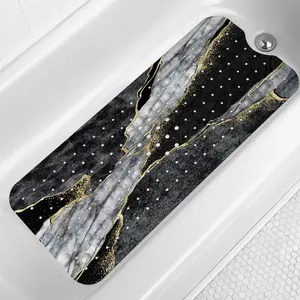 Marble Bath Tub Mat Non Slip, Long 40 X 16 Inch Anti Slip Mat for, Black Grey Luxury Marble Shower Mat with Drain Holes and Suction Cups, Machine Washable