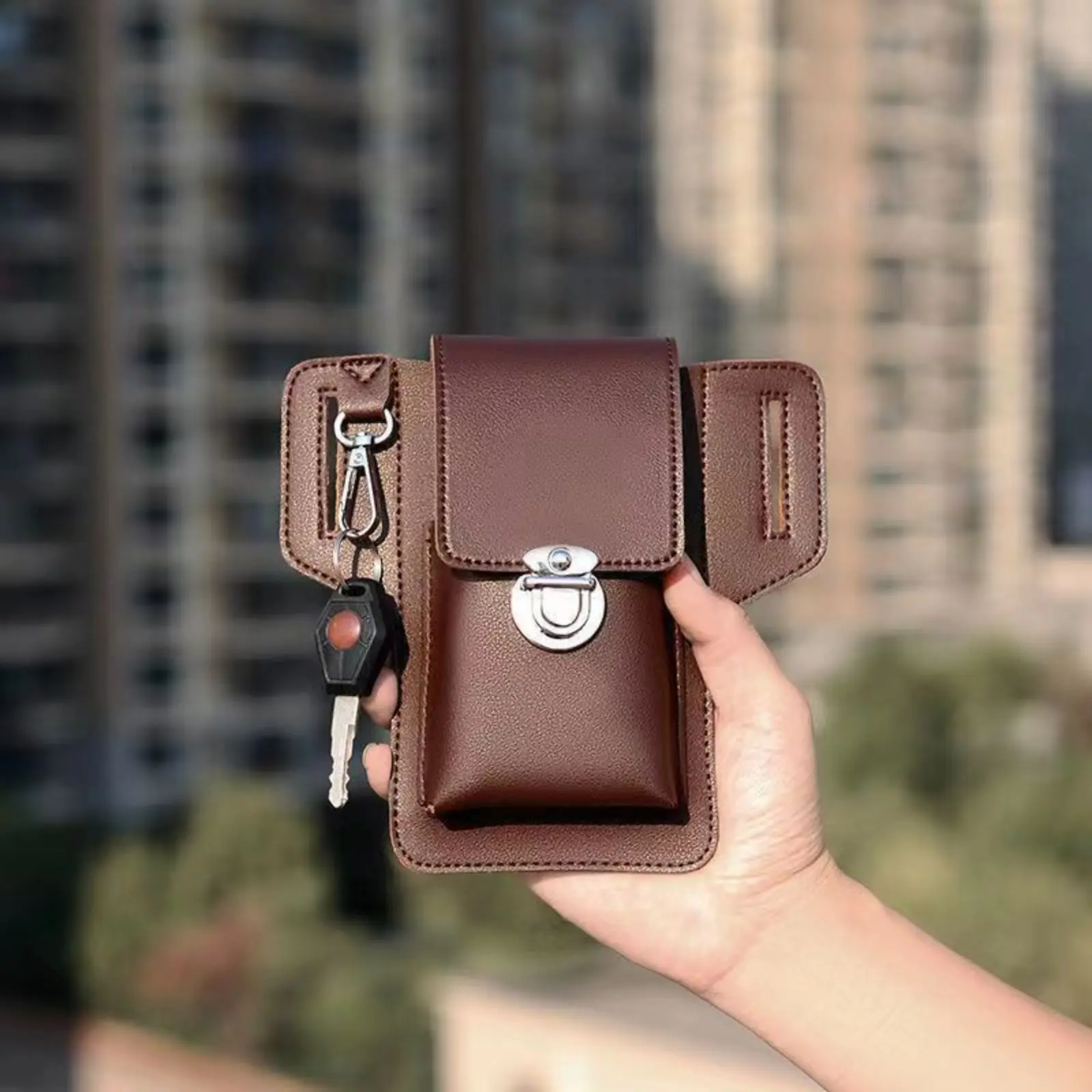 Unisex Compact PU Leather Waist Phone Pouch - Hiking Waist Fit Tool Bag with Rotating Snaps Flip Pocket, Belt Loop, Lobster Clasp for Outdoor Daily Use, Waist Wear