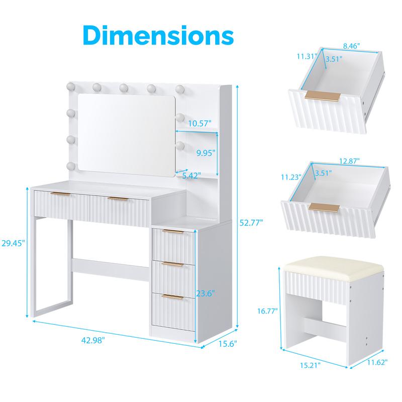 Ktaxon Fluted Makeup Vanity Desk with Mirror & Lights & Power Outlet, Pink Modern Dressing Table Set Charging Station for Bedroom, w/ 5 Drawers & 2 Shelves Ktaxon Fluted Makeup Vanity Desk with Mirror & Lights & Power Outlet, Pink Modern Dressing Table Set Charging Station for Bedroom, w/ 5 Drawers & 2 Shelves