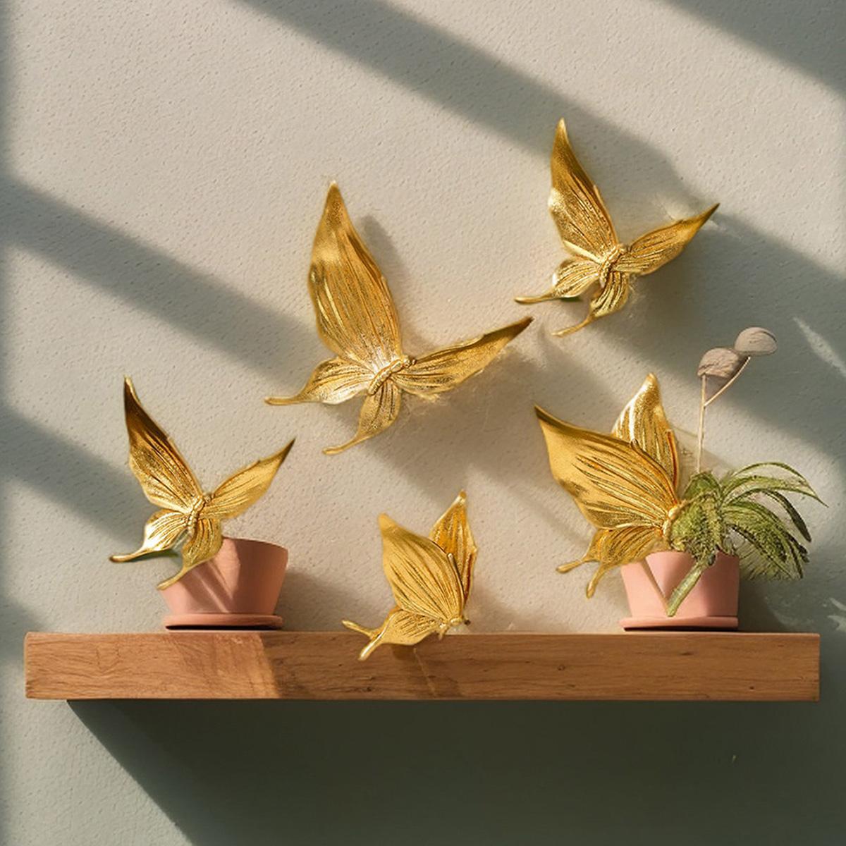 Butterfly Shaped Hanging Decor, 5 Counts/set Creative Resin Butterfly Wall Art Hanging Ornament, Wall Decor for Home Living Room Bedroom, Hangable