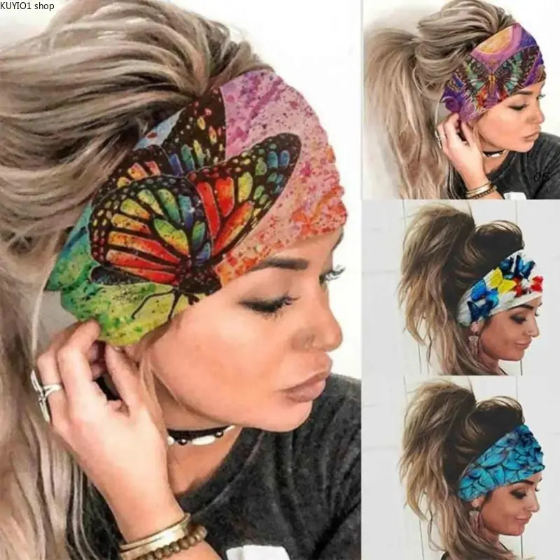 4-Pcs Women Wide Boho Elastic Headbands, Soft PU Leather Breathable Stretch Hairbands, Skin-Friendly Chic Head Accessories for Daily Wear Yoga Beach