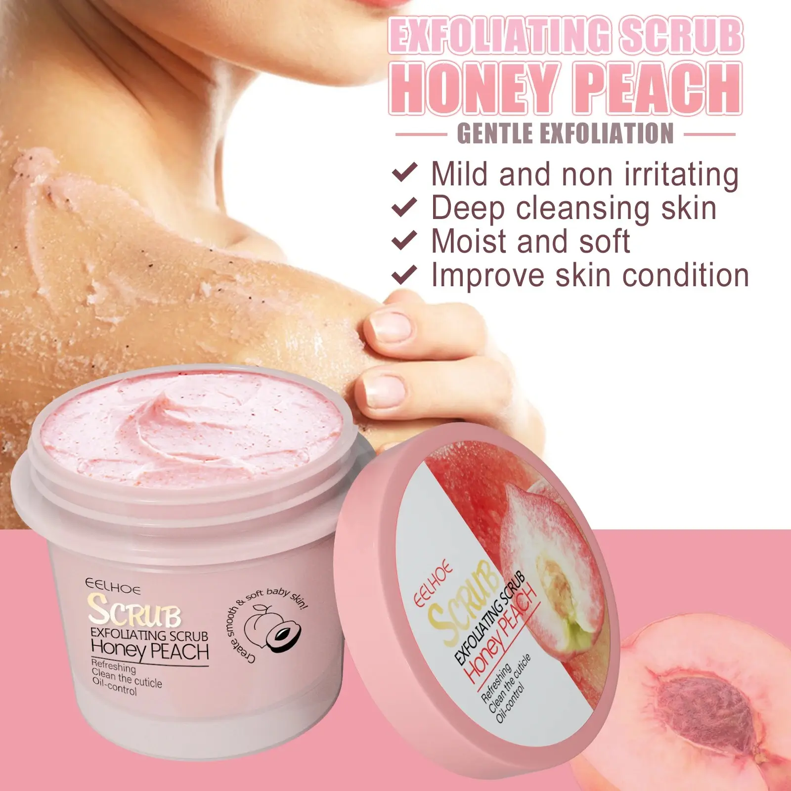 Honey Peach Body Scrub Cream, Deeply Cleansing Exfoliating Scrub, Smooth & Glowing Skin, Dead Skin Removal, Moisturizing