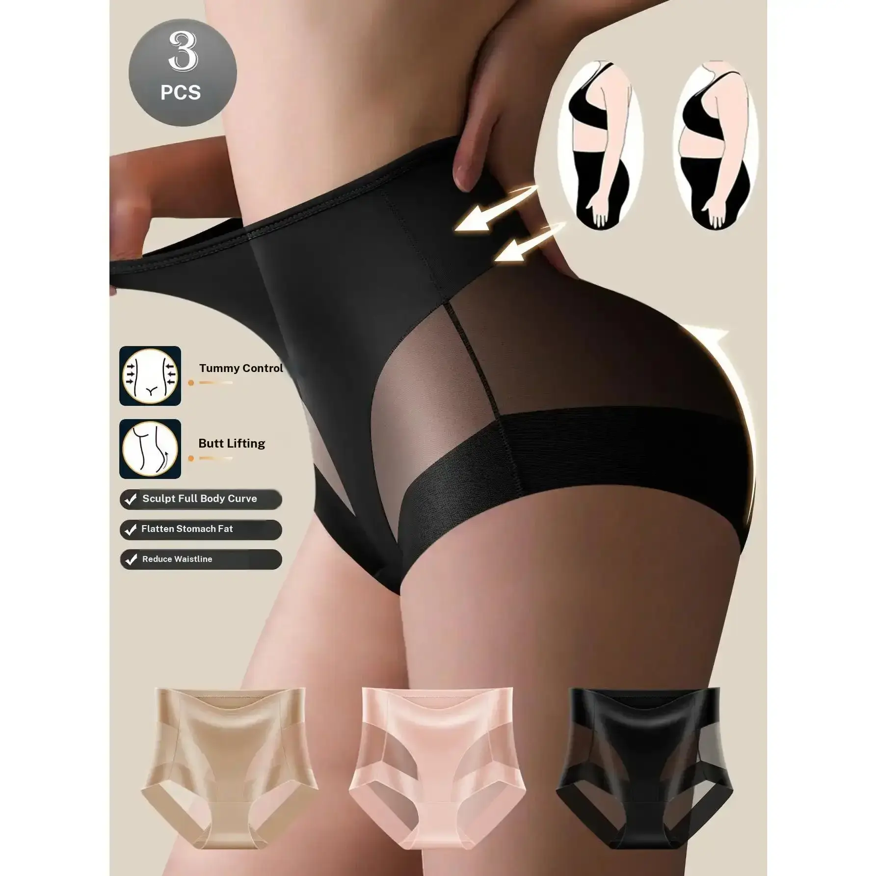 QUASTI 3/6 Pack Sexy Mesh Splicing Contrast Women's Mid Rise Thongs, Ice Silk Soft and Comfortable Material, Mix Colors Hip Lifting Elastic Sexy LadiesBriefs Thongs, Suit for Summer & Daily Life, S XXL