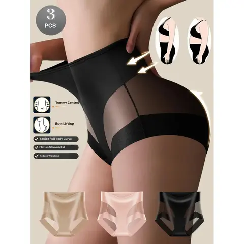 QUASTI 3/6 Pack Sexy Mesh Splicing Contrast Women's Mid Rise Thongs, Ice Silk Soft and Comfortable Material, Mix Colors Hip Lifting Elastic Sexy LadiesBriefs Thongs, Suit for Summer & Daily Life, S XXL