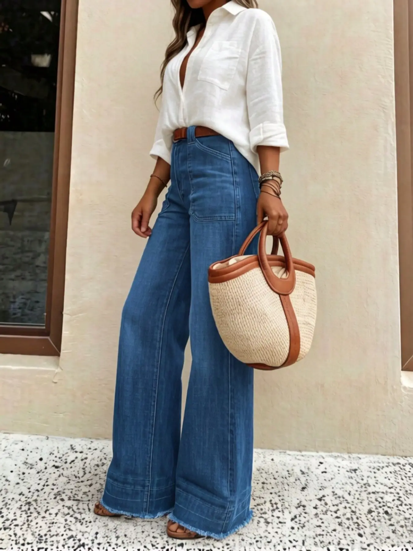 Y2k Women's High Waist Button Casual Oversized Loose Fit Baggy Wide Leg Slightly Flared Denim Trousers, Women's Wide Leg Boyfriend Jeans,2000s Jeans, Vintage Wash Pants，000 Jeans, Fashionable and Versatile, Suitable for All Seasons, Tchic, Womenswear