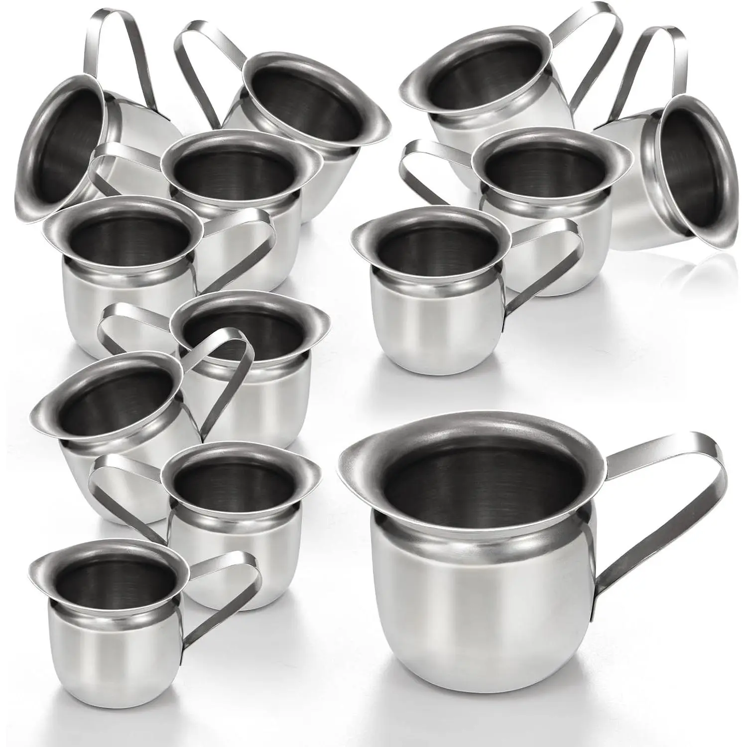 Fit Meal Prep [12 Pack] 3 oz Creamer Pitcher - Stainless Steel Bell Creamers, Mini Cup Container for Serving Milk, Coffee Cream, Salad Dressing, Maple Syrup, Espresso Machine for Restaurant, Cafes