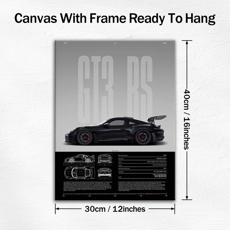 Wooden Framed GT3 RS Canvas Painting High Performance Modern Art Poster for Living Room Bedroom Office Mural Waterproof Finish Gift for Car Enthusiasts Wooden Framed GT3 RS Canvas Painting High Performance Modern Art Poster for Living Room Bedroom Office Mural Waterproof Finish Gift for Car Enthusiasts