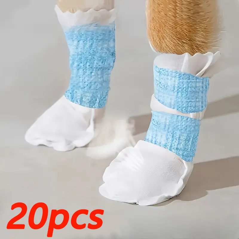 20 Pieces Polyester Dog Paw Protector Booties, Non-Slip Waterproof Small Dog Boots with Strap Closure, Secure Fit All-Weather Paw Protection for Rainy Season Outings, Disposable
