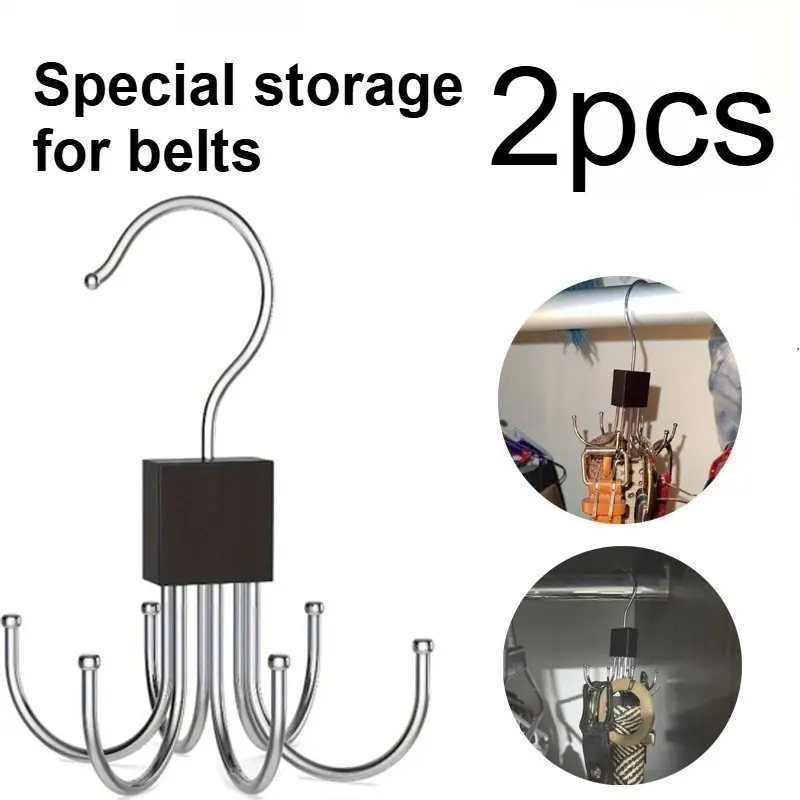 2-Pack 6-In-1 Rotating Hooks, Closet Belt Organizer Hanger, Door Hanger, Multi-Functional Waistband Hook, Tie Scarf Bag Holder