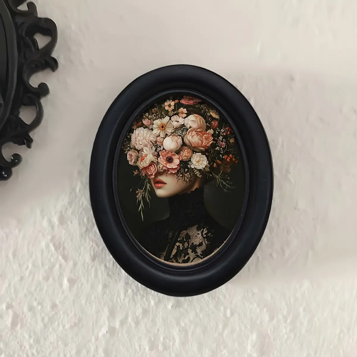 1 set, Flower Princess 3D retro oval photo frame (4.16 * 5.25), Vintage Oval Frame, Floral Picture Frame, handmade photo transfer, home living room bedroom wall decoration, rural farmhouse art wall decoration, Halloween decoration with frame