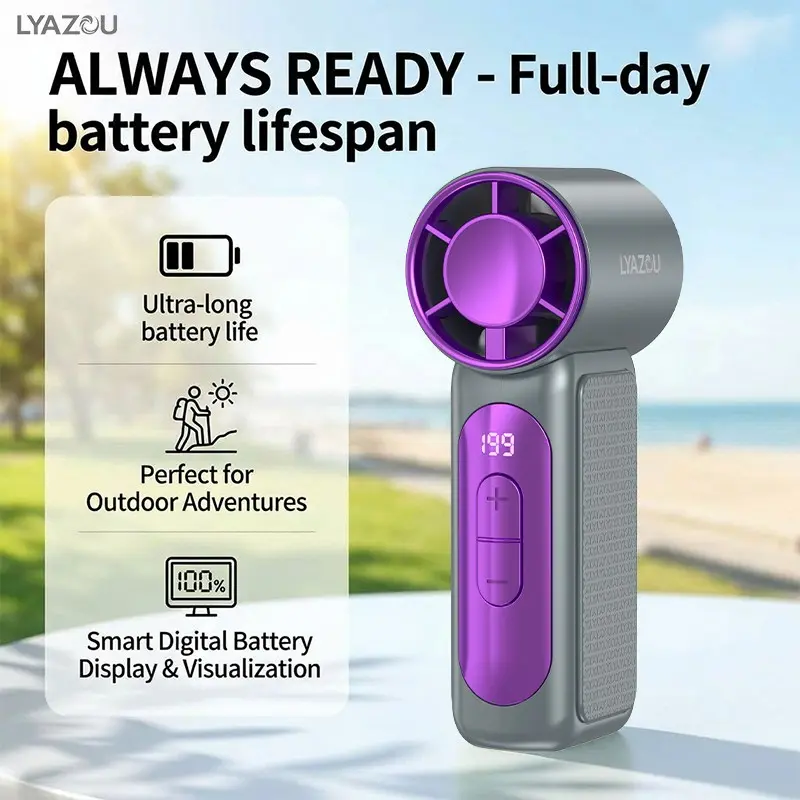 Mini Portable Handheld Fan, 1-199 Speed, Digital Display, Rechargeable, Ideal for Makeup, Gift, Indoor, Camping, Cooling Fan, Cordless Rechargeable Fan