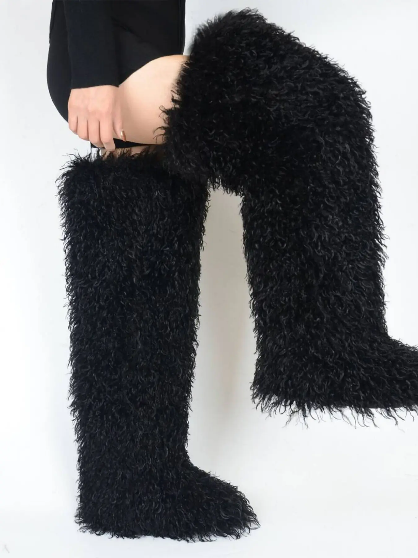 High-Cut Sheepskin Snow Boots, Over-The-Knee Design, Warm Lining, Memory Foam Material, Non-Slip Sole, Invisible Zipper, Women's Winter Shoes