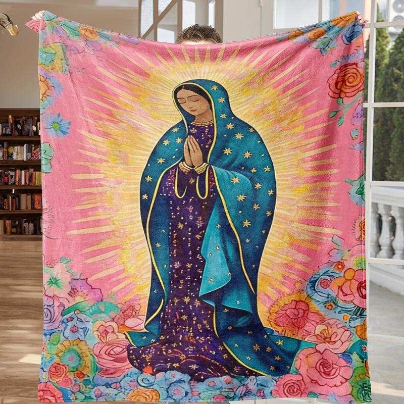 Surprise Virgin Mary Blanket, Soft Warm Throw, Virgin Mary Flannel Throw Blanket Snug Cozy Touch Super Soft Neutral Color