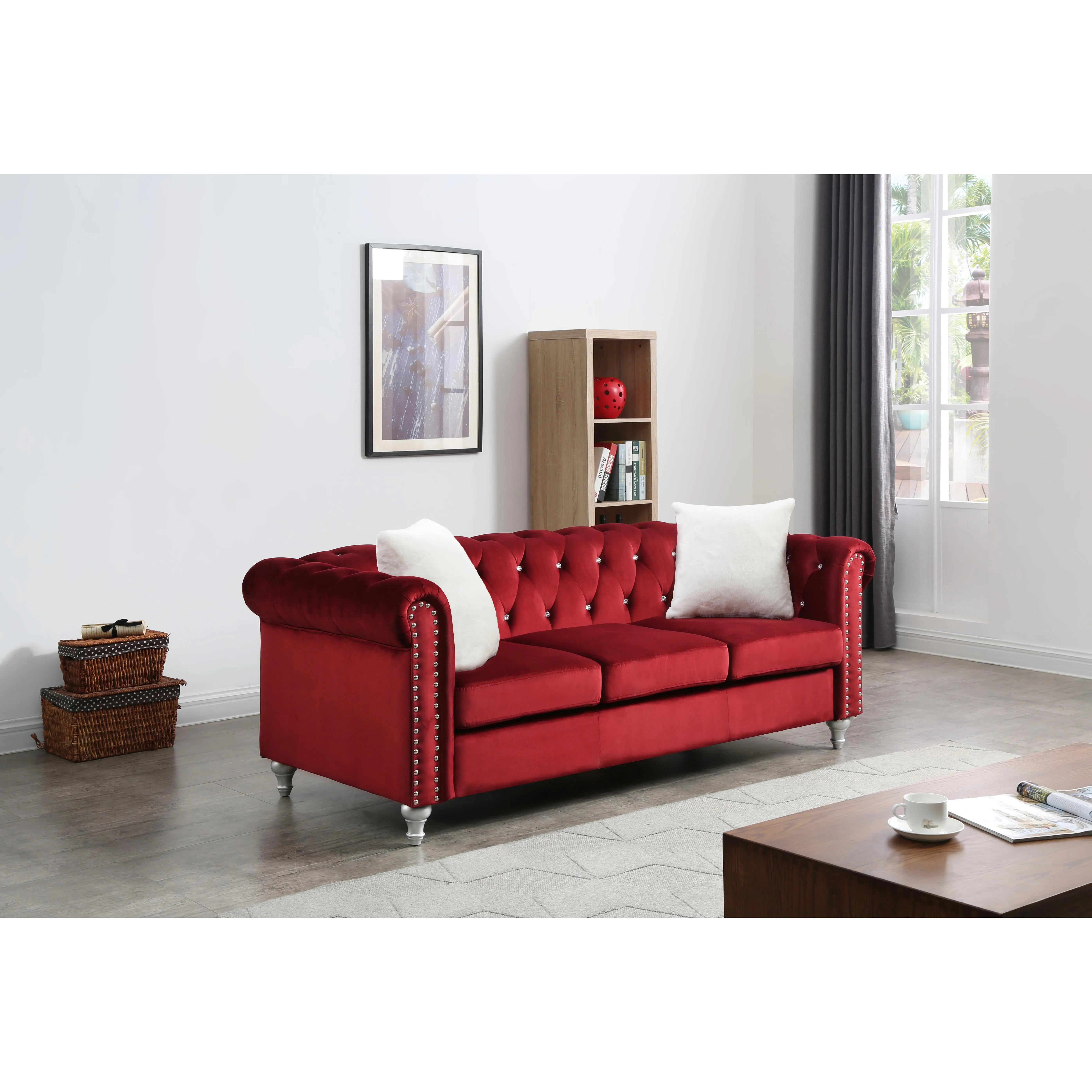 ARCH Raisa Burgundy Sofa for Living Room, Modern Indoor Couch with Comfortable Seating, Upholstered Furniture for Home, Apartment, Office Lounge, Single Seat Couch, Compact Sofa for Small Spaces, Stylish Accent Sofa, Living Room Furniture