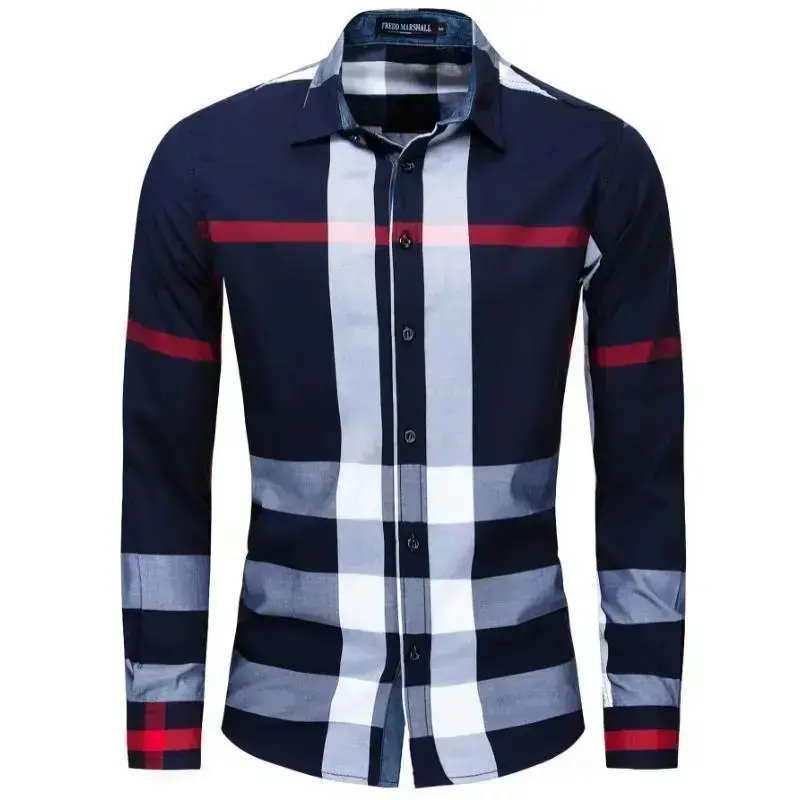 Checked 100% Cotton Men's Classic Plaid Button- Shirt |       Long Sleeve with Chest Pocket, Machine Washable - Perfect for Outdoor & Casual Wear, Casual Buttondown |       Classic Plaid Shirt |       Buttoned Placket Menswear Top Fabric  v neck po B