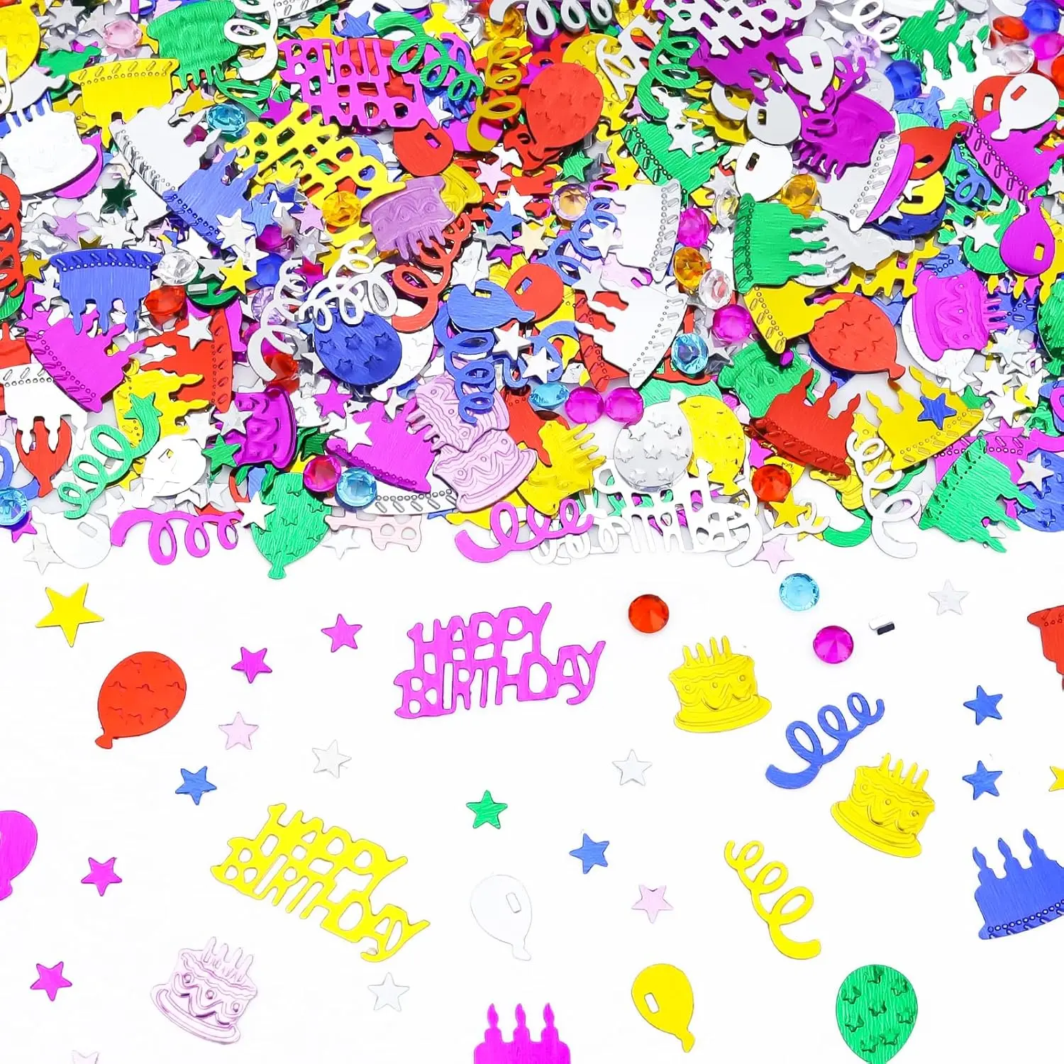 1500 PCS Happy Birthday Confetti, Multi-Color Birthday Confetti Metallic Foil Balloon Confettis, Table Decorations for Party, Shower, DIY Arts and Crafting