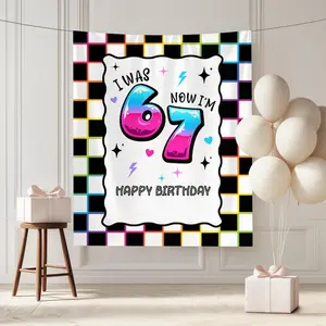 Rainbow Checkerboard Gradient Bubble Number Tapestry, I Was 6 Now I Am 7 Trendy Kids Birthday Celebration Party Photo Backdrop # TikTokMadeMeBuyIt # GirlsBirthdayDecor # BirthdayBanner # BirthdayWallHanging # KidPartyDecor # BirthdayPhotoProp