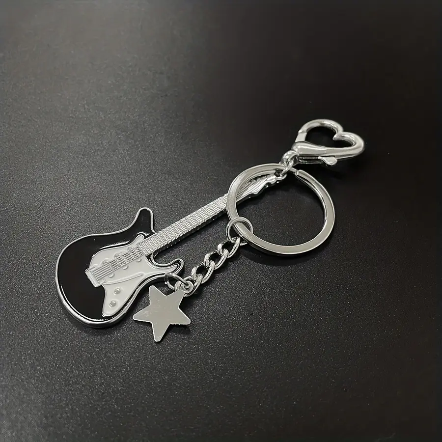 Women's Metal Bass Guitar Keyring with Star Cutout, Casual Wear Accessory for Everyday Use, Unique Female Gift, Female Gifts