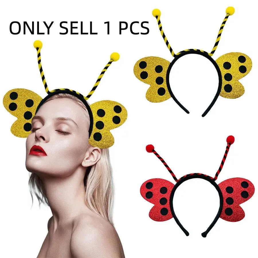 1pcs Halloween Carnival Cute Bee Ladybug Antenna Headband with Glitter Wings, Dual Color Butterfly Headband, Cosplay Accessory for Adults