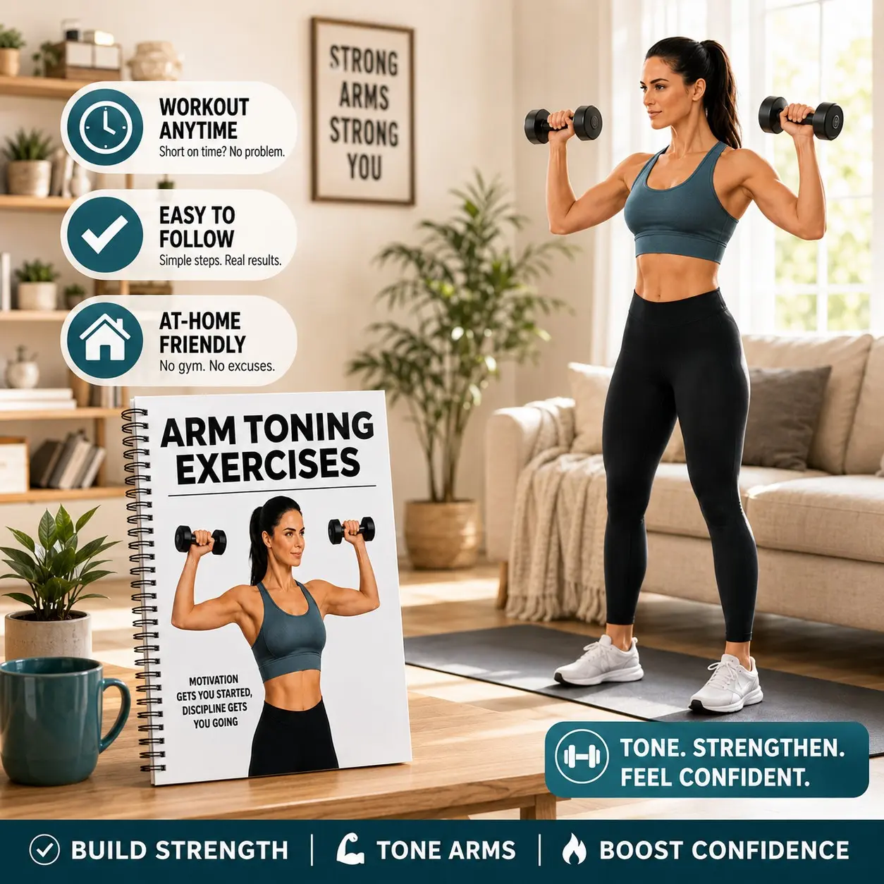 1pc Arm Toning Exercises Spiral Workout Guide, 15+ Dumbbell Moves for Women, Beginner Friendly, Easy To Follow Home & Gym Arm Workout Book, Step-by-Step Visual Fitness Guide, Motivation