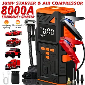 180psi Portable Air Compressor, 8000a Multi-Function Emergency Starter, Car Battery Charger, Digital Tire Inflator, LED Light, Compact Design, Cordless Air Compressor