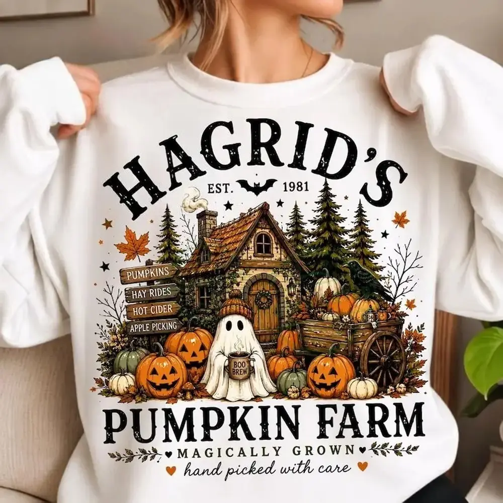 Autumn sweatshirt, vintage autumn ghost sweatshirt, pumpkin T-shirt, pumpkin garden sweatshirt, autumn-themed pumpkin T-shirt, autumn girl pumpkin spice
