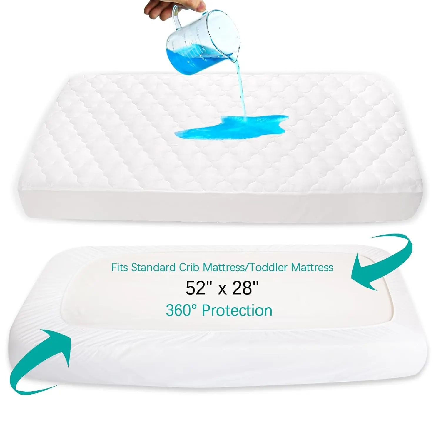 Crib Mattress Protector Sheets ted Waterproof Crib Mattress Pad Cover, Noiseless & Machine Wash 100% Absorbent Crib/Toddler Mattress Protector Sheet Quilted, White, 52" x 28"