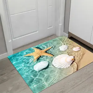 1pc Non-Slip Bath Rug Sponge Foam Rug, Durable Flannel Mat Bright 3D Print Rug, Mats for Laundry Room And Kitchen, Beach Starfish Scallop Decor Carpet