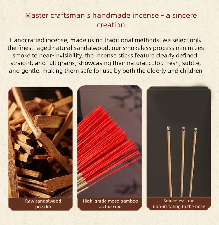 High-end Handmade Bamboo Incense Sticks Natural Smokeless Sandalwood Guanyin Incense for Home Use Traditional Flavor aromatherapy fragrance