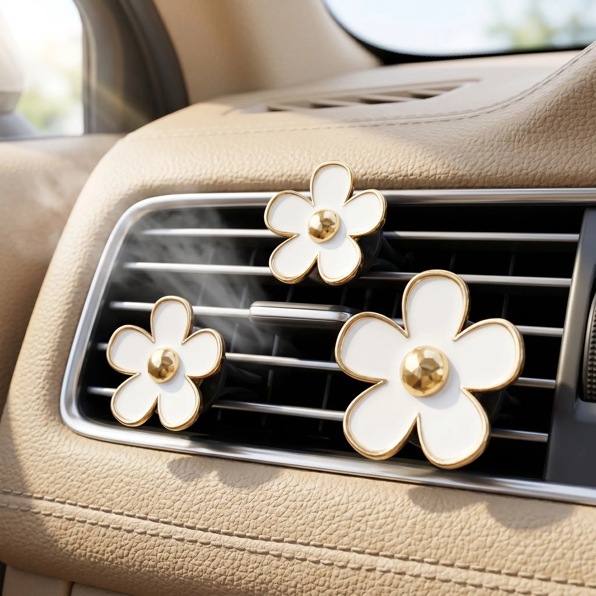4 PCS Cute Flower Shaped Design Car Air Outlet Decoration, Clip-on Car Air Freshener Perfume Ornament for Car Air Vent, Car Accessories for Women, Fall Girly Car Accessories-YY1
