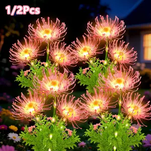 1/2 piece solar flower light garden light, spider lily solar light, LED garden light, outdoor waterproof, pink garden solar light outdoor waterproof decoration, suitable for outdoor courtyard terrace garden lawn channel outdoor decoration solar light