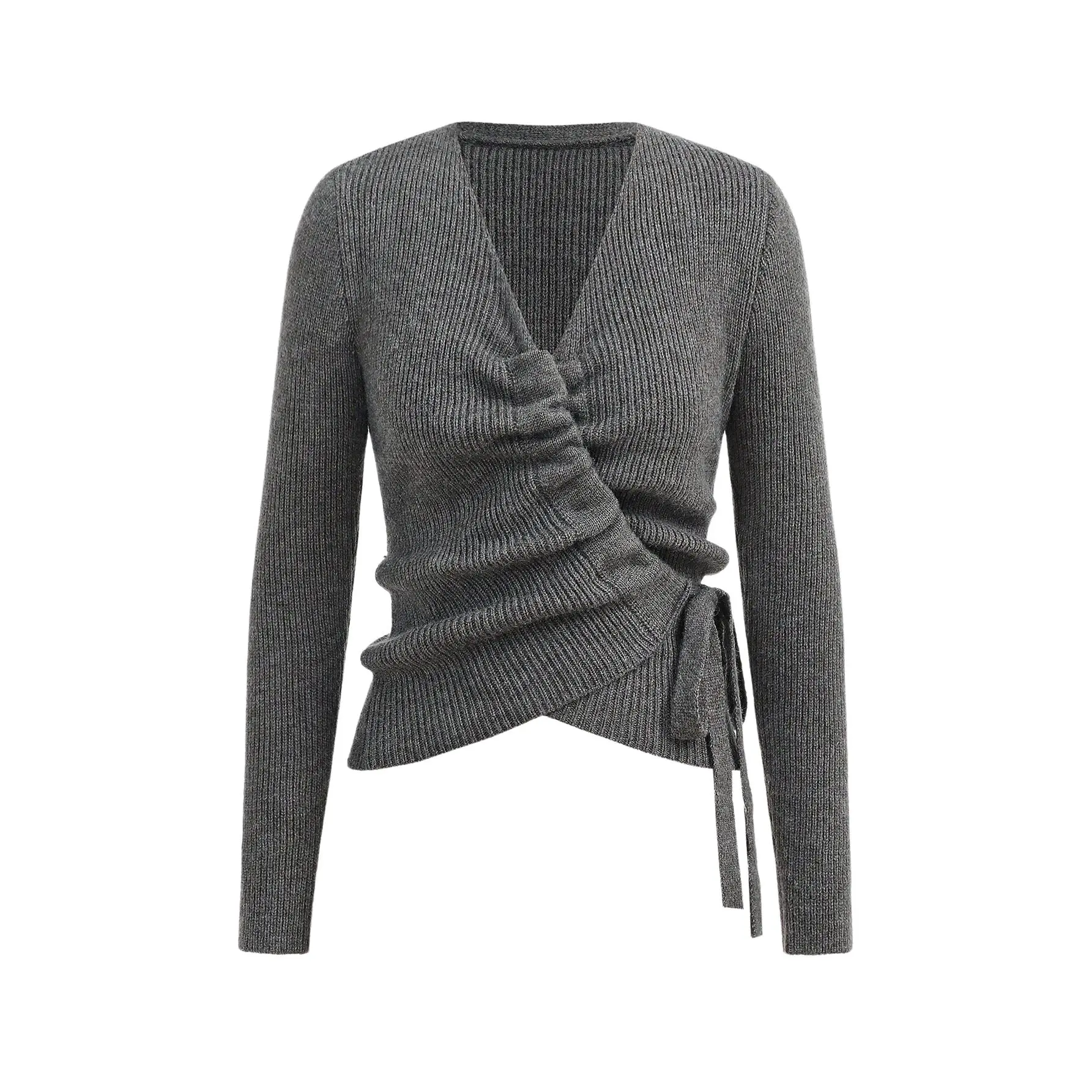 Elegant Blogger-Style V-Neck Drawstring Tie Waist Ribbed Knit Cardigan, Slim Fit & Flattering Fall Winter Cloth For WomenWomen's Autumn Clothingautumn Fall Clothes For Women Fall Autumn Clothes