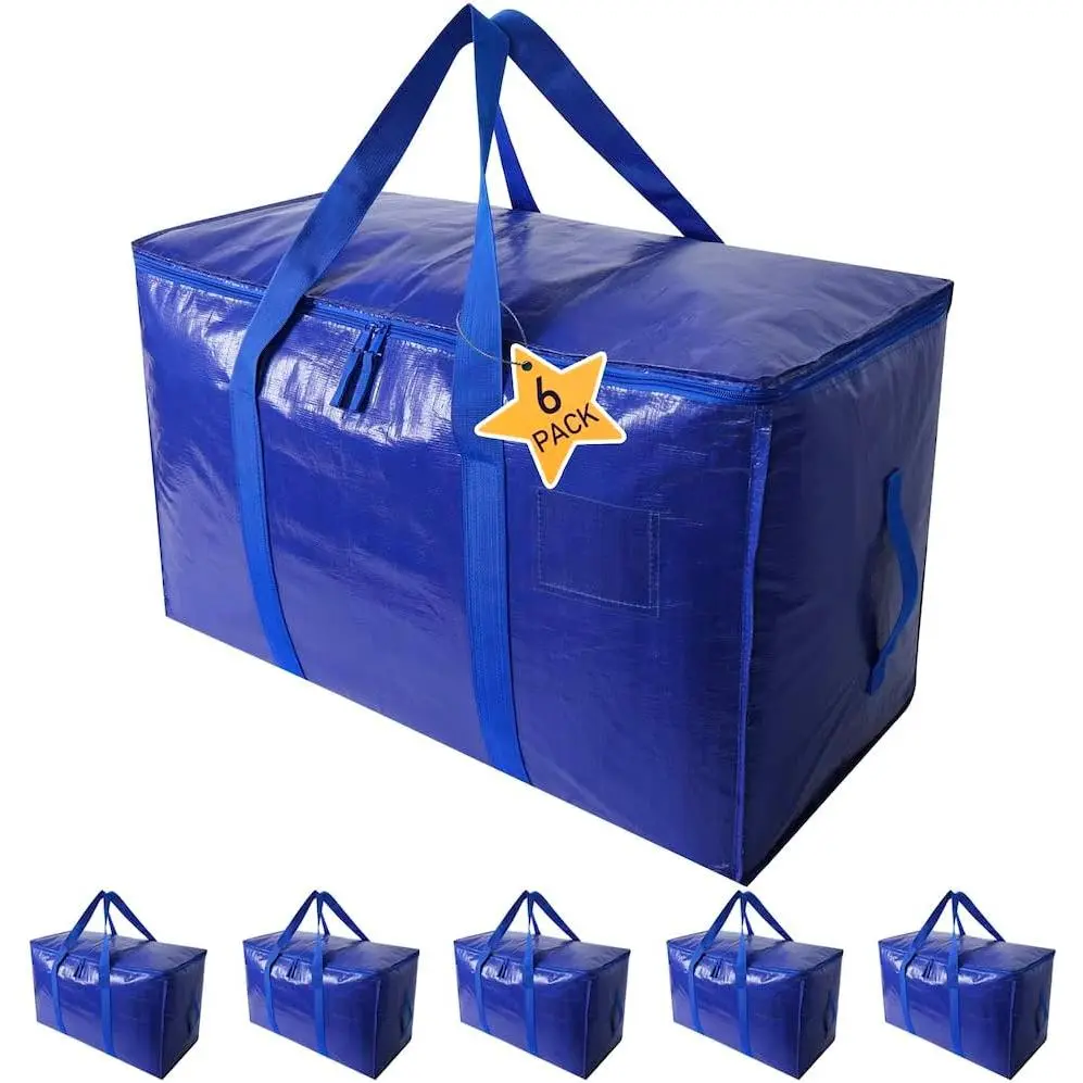Moving Bags Heavy Duty Extra Large Storage Tote for Space Saving, Traveling Organizer, with Zippers & Strong Carrying Handles Alternative to Moving Boxes, Packing Supplies (Set of 6)