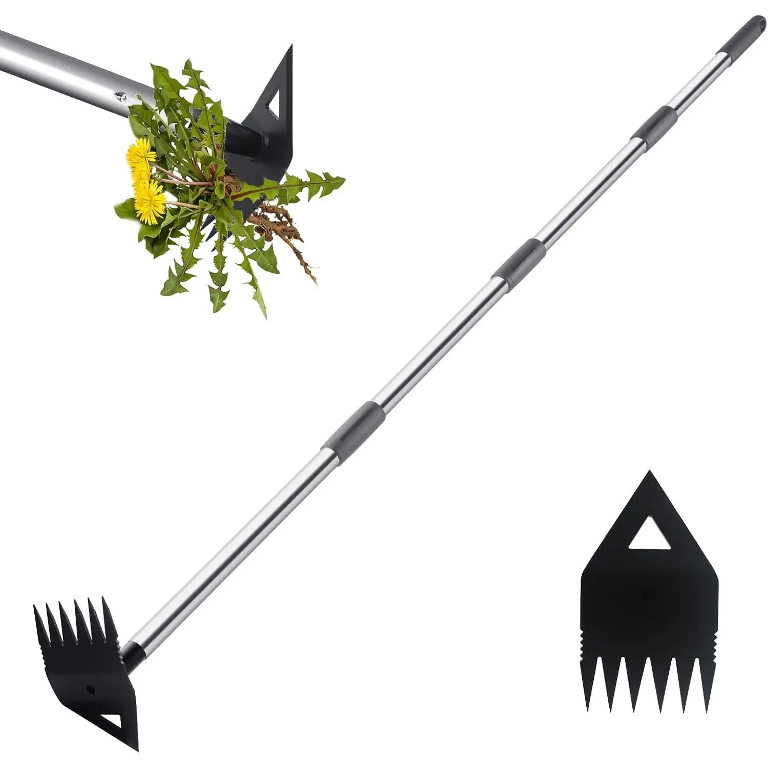Weed Puller Tool with Long Handle, Hoe Garden Tool & Weed Rake for Weeding