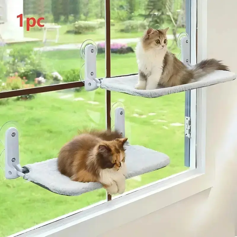 Foldable Cat Window Perch with Metal Frame and Large Suction Cups, Easy Installation, Reversible and Detachable, Suitable for Indoor Cats
