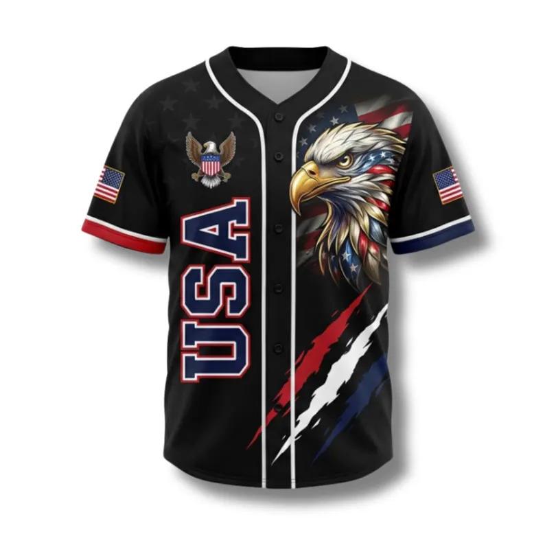 USA Eagle All Over Print Baseball Jersey, Patriotic Button Up Shirt, USA 250 Years Baseball Jersey, 1776–2026 Semiquincentennial Patriotic Jersey,summerwins,father'sdaygifts