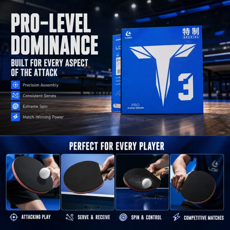 LOKI Thor T3 Non-sticky Tensor Table Tennis Rubber Black Carbo Sponge Fast Attack Speed Type ITTF Approved Pro Competition Inverted Rubber Red for FH/BH