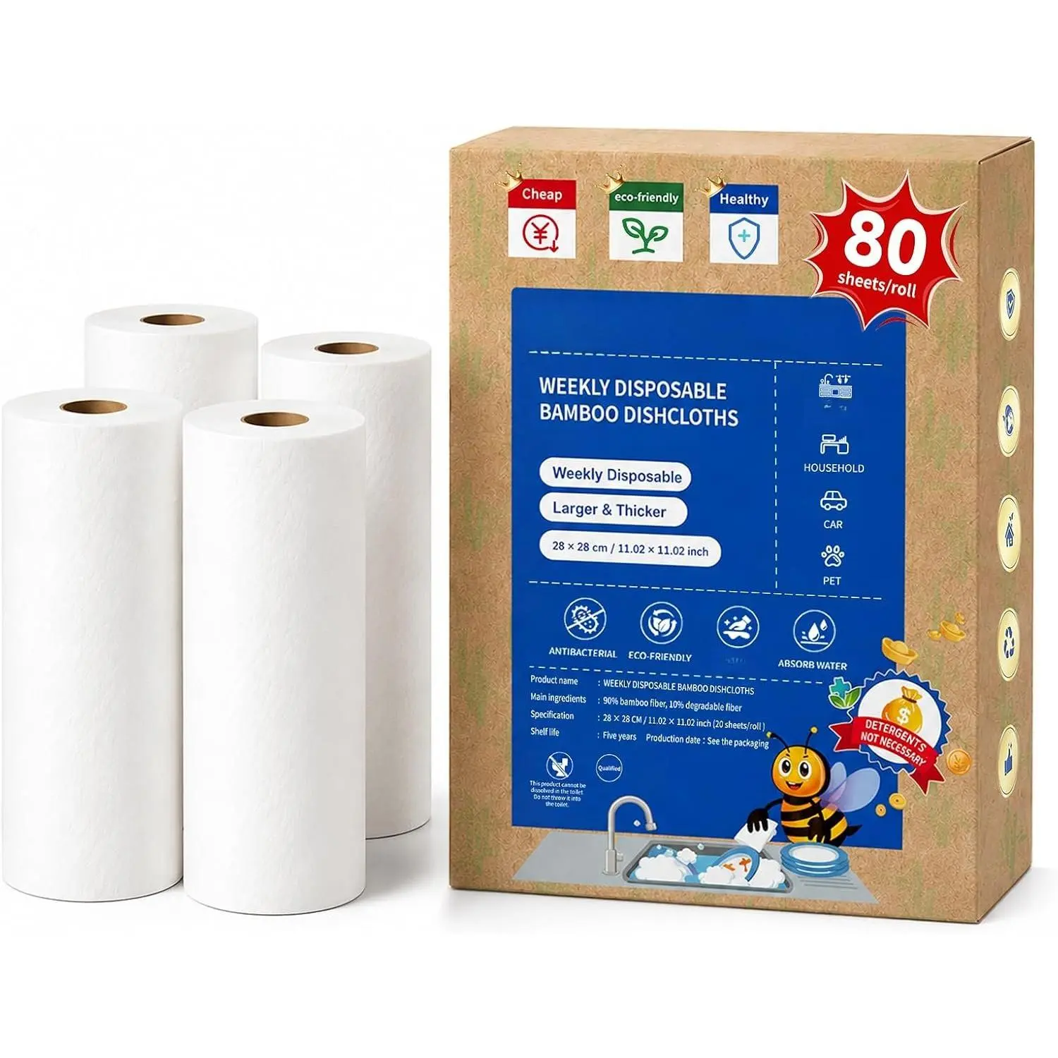 Paper Towels | Ultra Absorbent, Heavy Duty & Washable |  Paper Towels |   Towels| Unpaper Towel Alternative | 20 Sheets, 11.2"x11 | 1 Roll (4)
